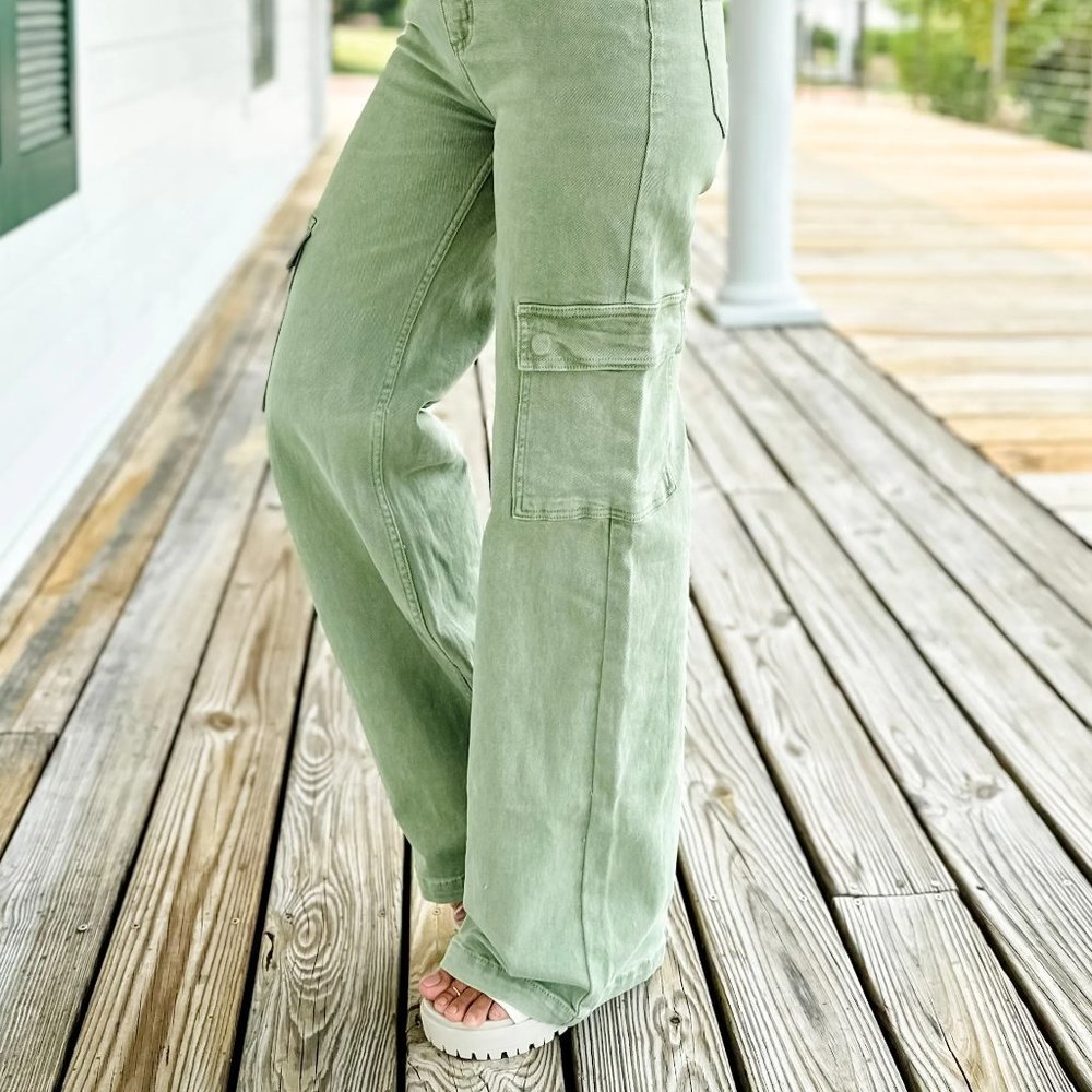 NWT Risen High Rise Olive Cargo Wide Jean size XXL - Picture 8 of 12